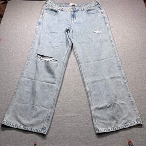 HOLLISTER Low Rise Baggy Jeans Light Wash Distressed Women Size 14R